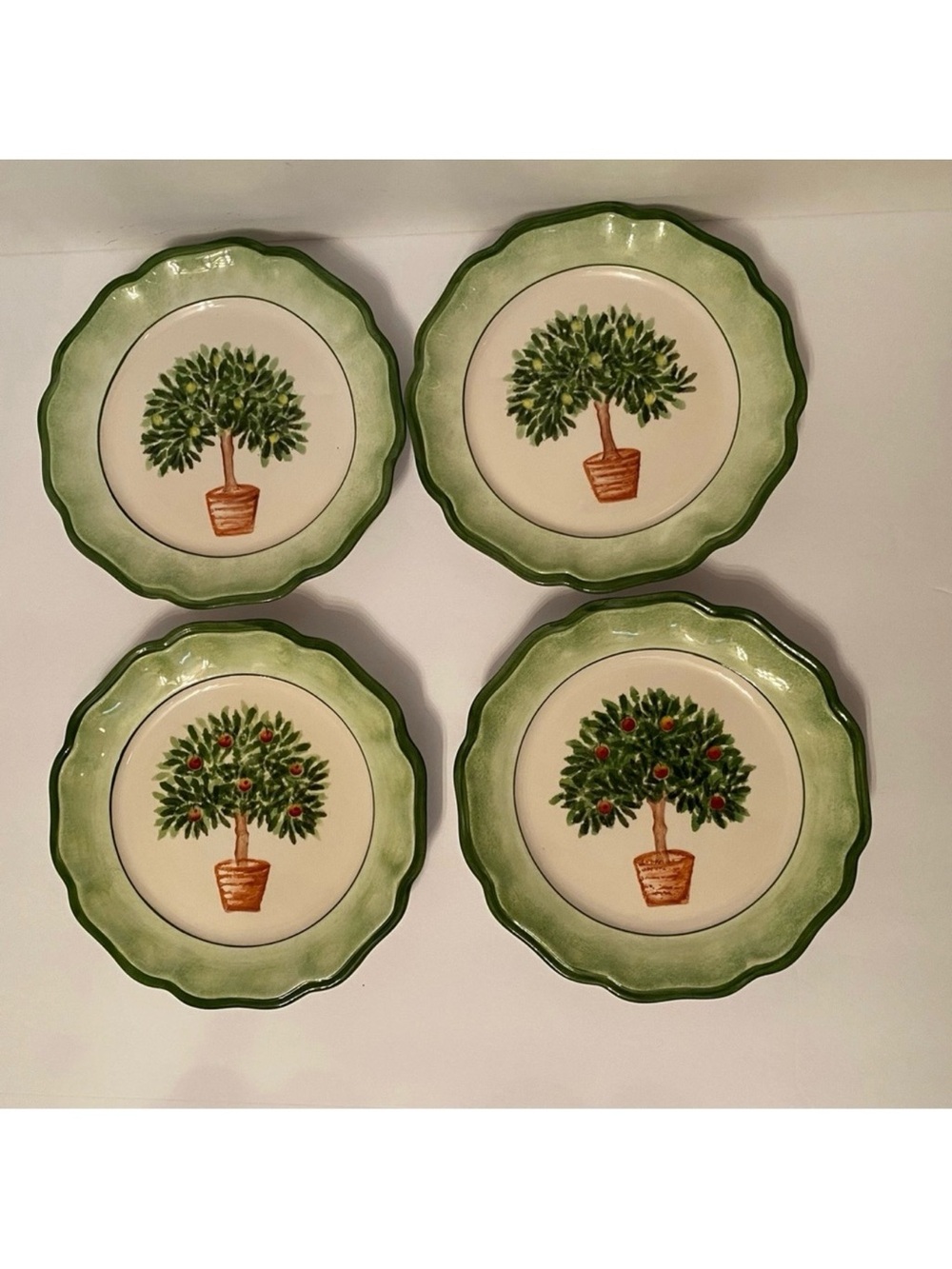 SAN MARCO ITALY LUNCHEON PLATES SET OF 4 FRUIT TREES WHITE GREEN LEMON APPLE